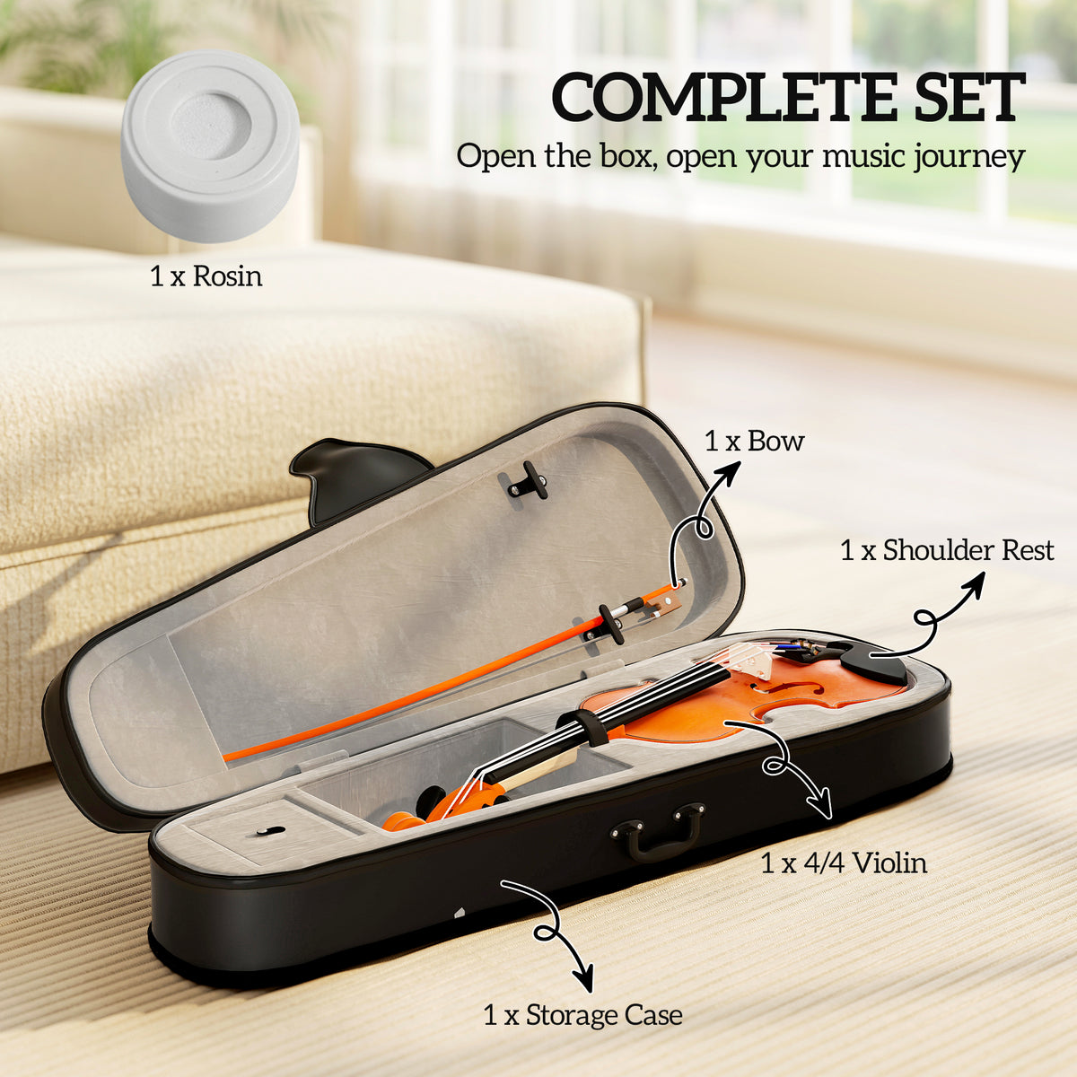 4/4 Full Size Violin, Wood Acoustic Violin Set for Beginners, Adults, with Case, Rosin, Shoulder Rest-Toys & Games > Baby & Toddler Toys > Electronic Musical Pianos-DECOROLALA