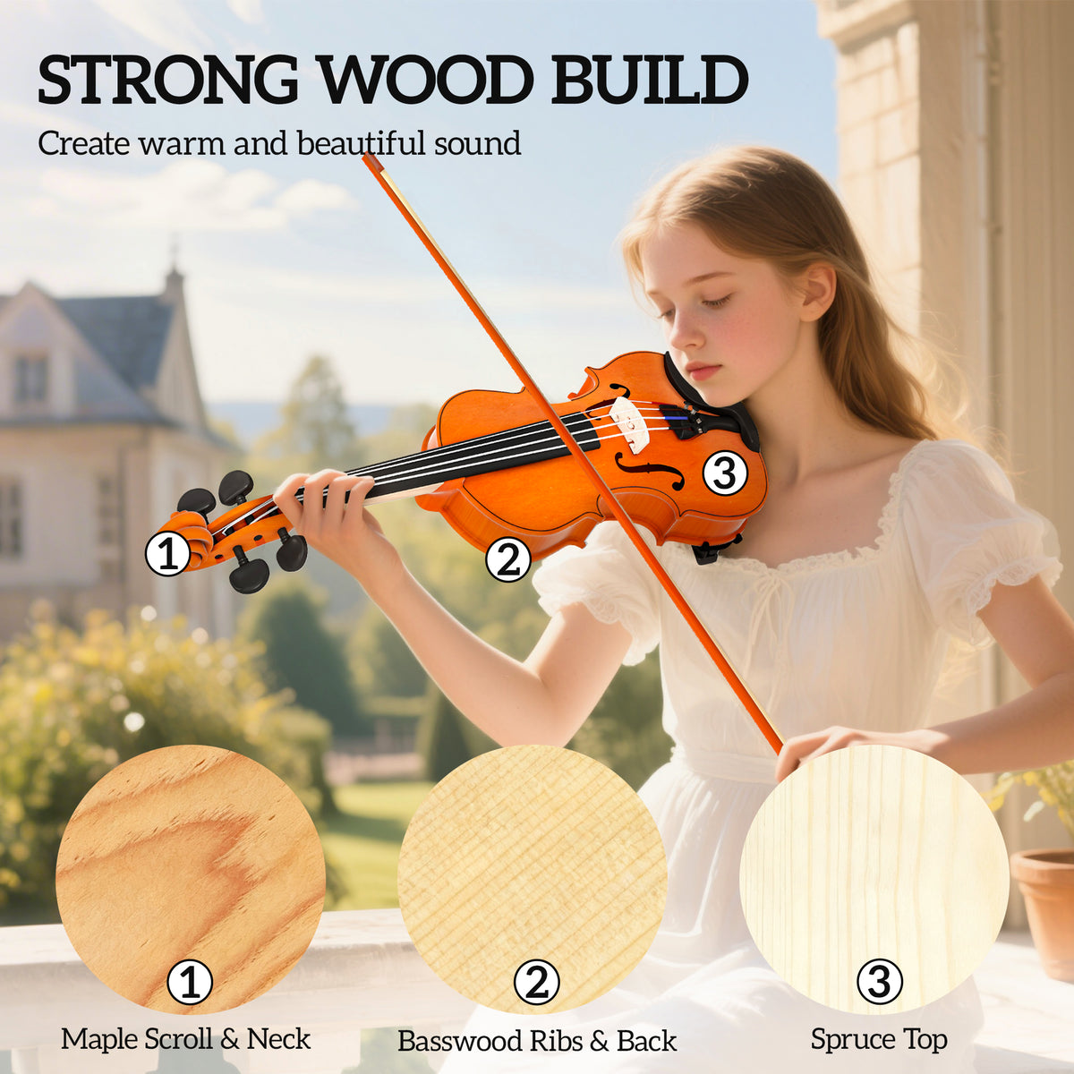 4/4 Full Size Violin, Wood Acoustic Violin Set for Beginners, Adults, with Case, Rosin, Shoulder Rest-Toys & Games > Baby & Toddler Toys > Electronic Musical Pianos-DECOROLALA