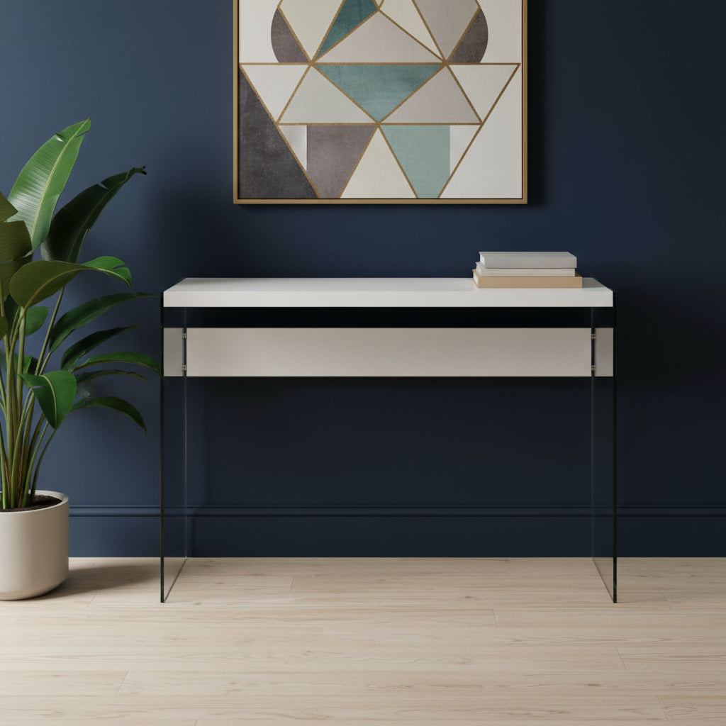 44" Gray And Clear Solid Console Table-Console Tables-DECOROLALA