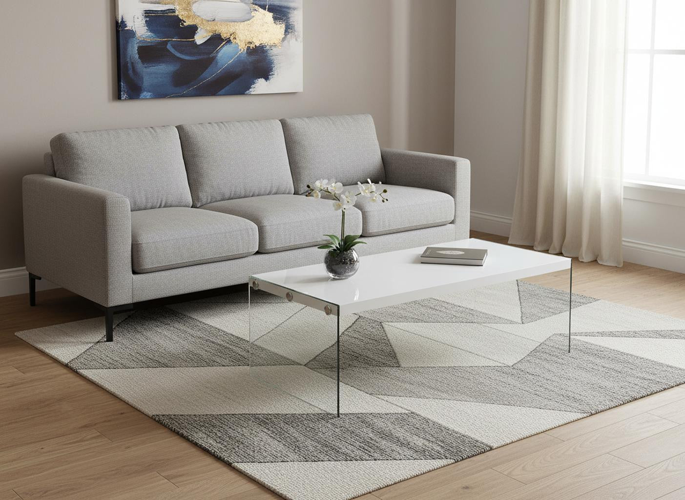 44" Gray Clear Wood And Glass Coffee Table-Coffee Tables-DECOROLALA