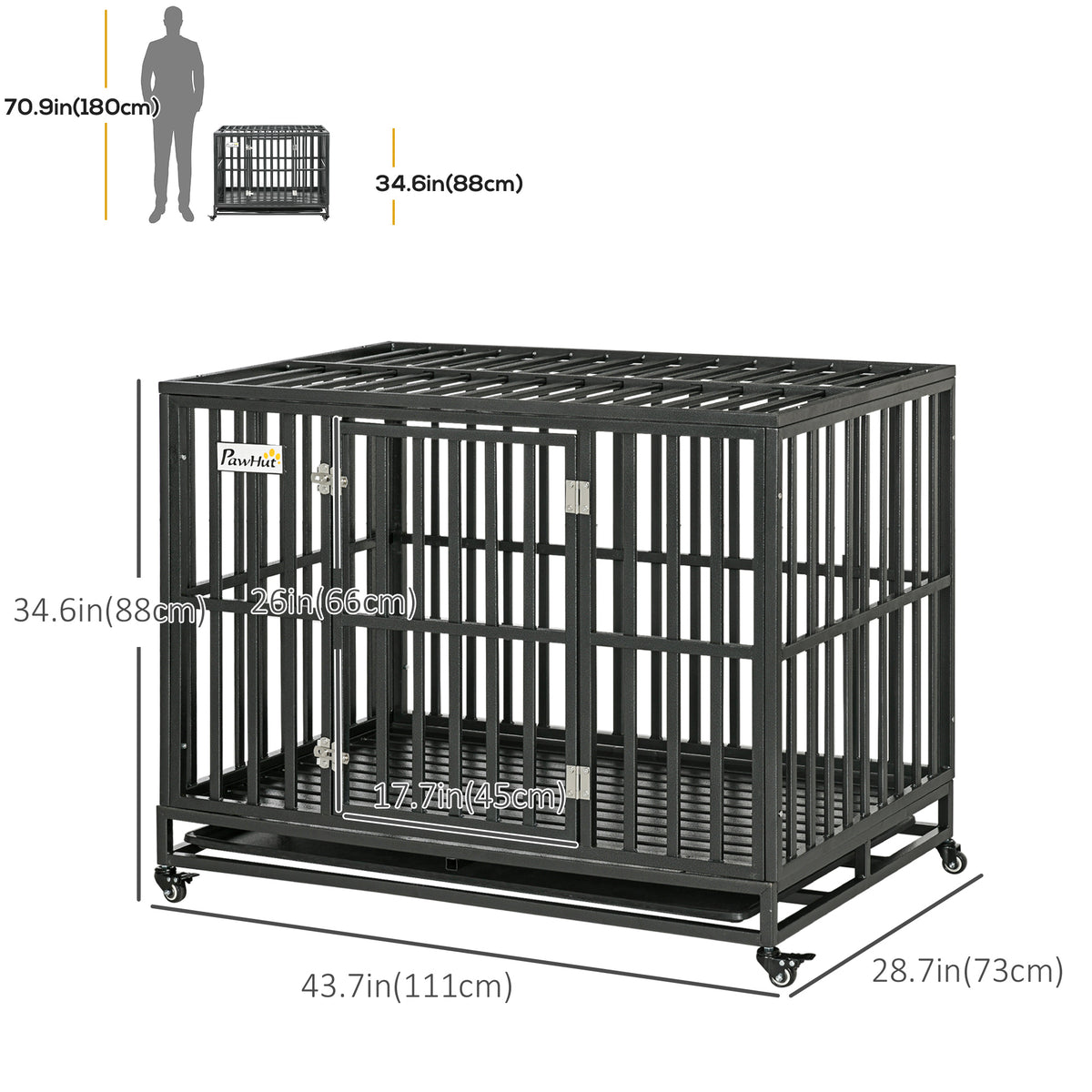 44" Heavy Duty Steel Dog Crate - Black Kennel with Wheels-Dogs-DECOROLALA