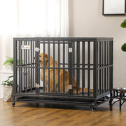 44" Heavy Duty Steel Dog Crate - Black Kennel with Wheels-Dogs-DECOROLALA