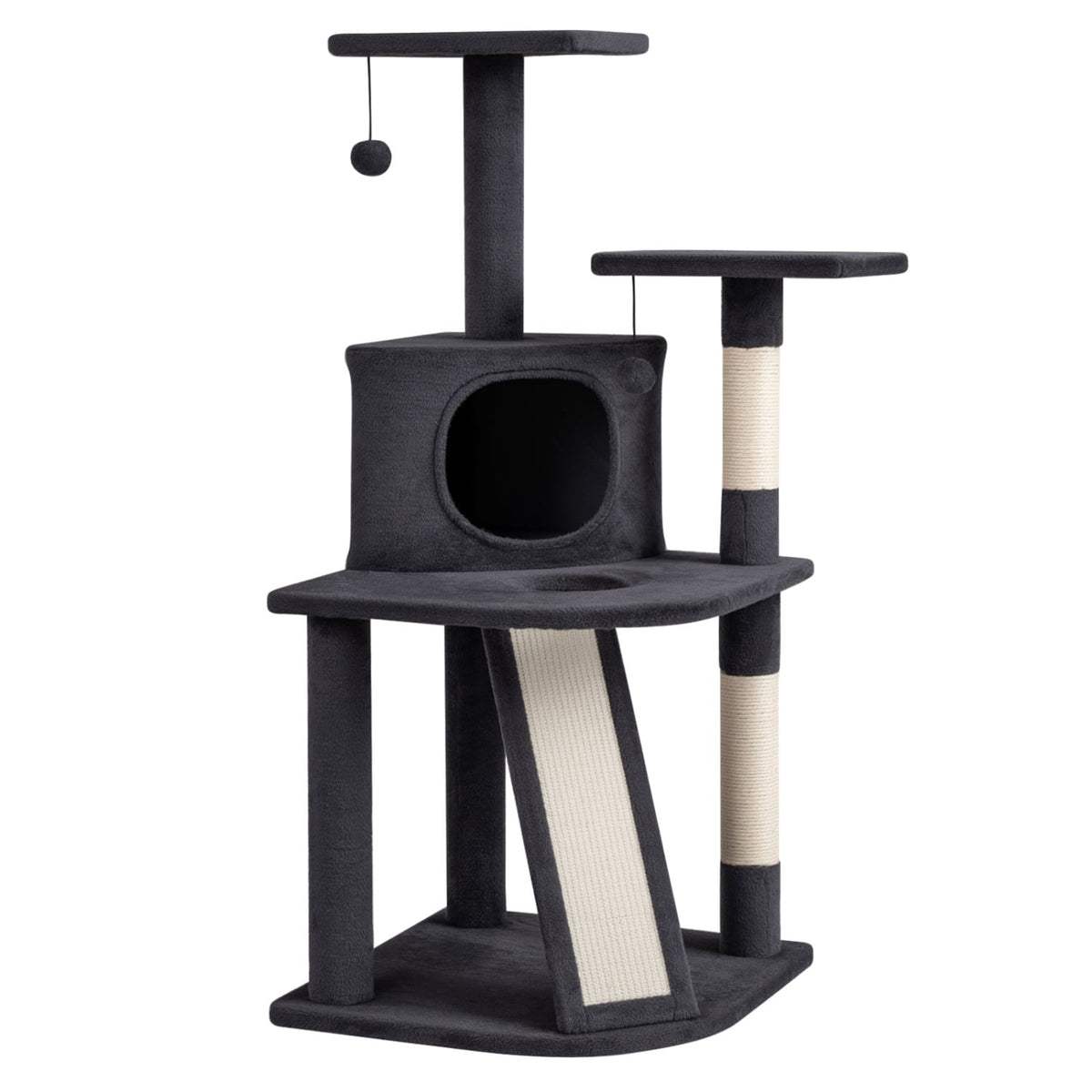 44 Inch Tall Kitten Tower with Condo and 2 Plush Perches-Dark Gray-Cat Trees & Scratchers-DECOROLALA
