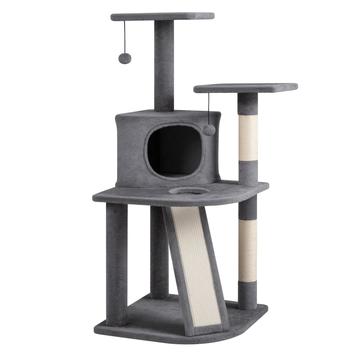 44 Inch Tall Kitten Tower with Condo and 2 Plush Perches-Light Gray-Cat Trees & Scratchers-DECOROLALA