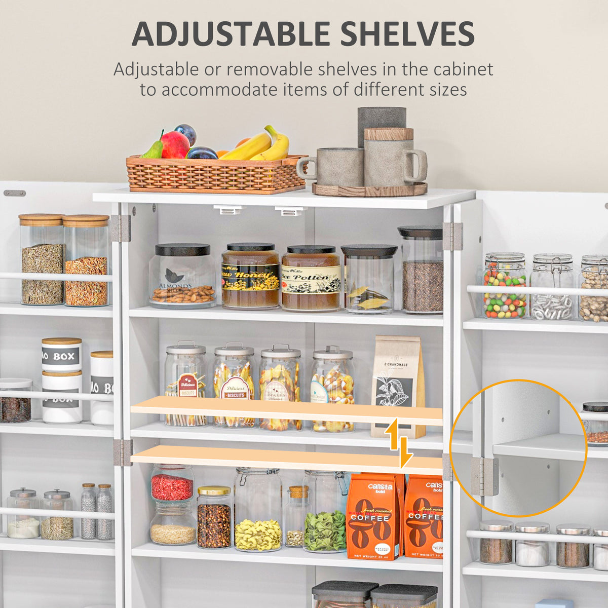 44" Kitchen Pantry Storage Cabinet with Spice Racks - White-Home Furnishings > Storage & Organization > Kitchen Pantry Cabinets-DECOROLALA