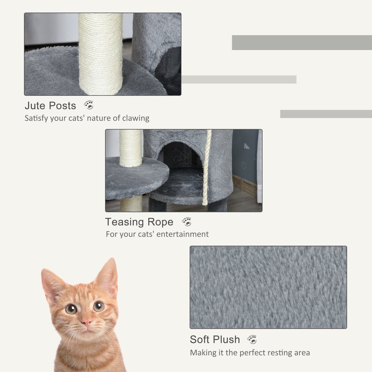 44" Multi-Level Cat Tree Tower with Condo - Dark Grey-Cats-DECOROLALA