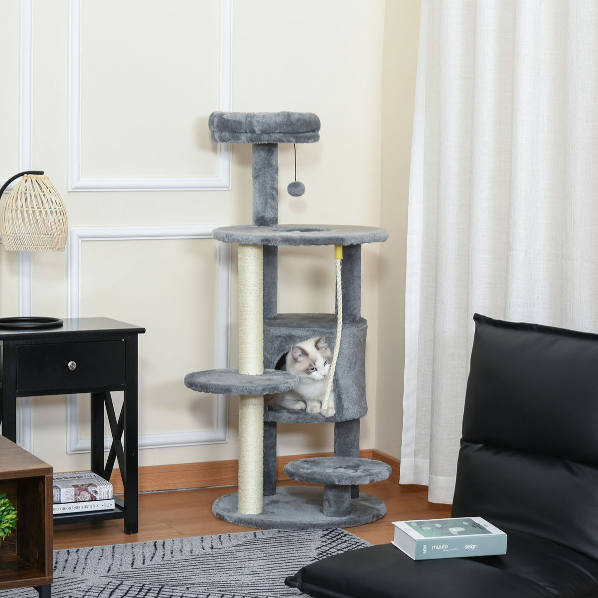 44" Multi-Level Cat Tree Tower with Condo - Dark Grey-Cats-DECOROLALA