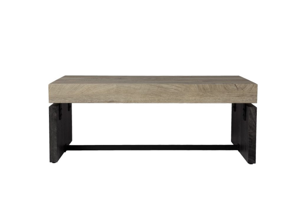 44" Natural And Black Chunky Wood With Iron Coffee Table-Coffee Tables-DECOROLALA
