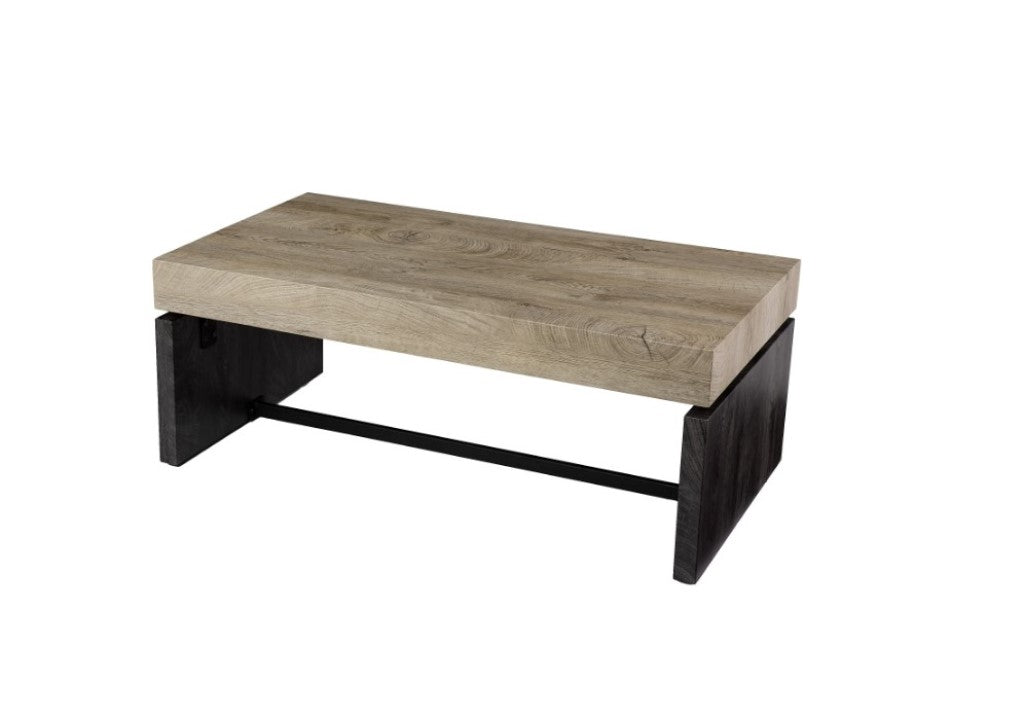 44" Natural And Black Chunky Wood With Iron Coffee Table-Coffee Tables-DECOROLALA