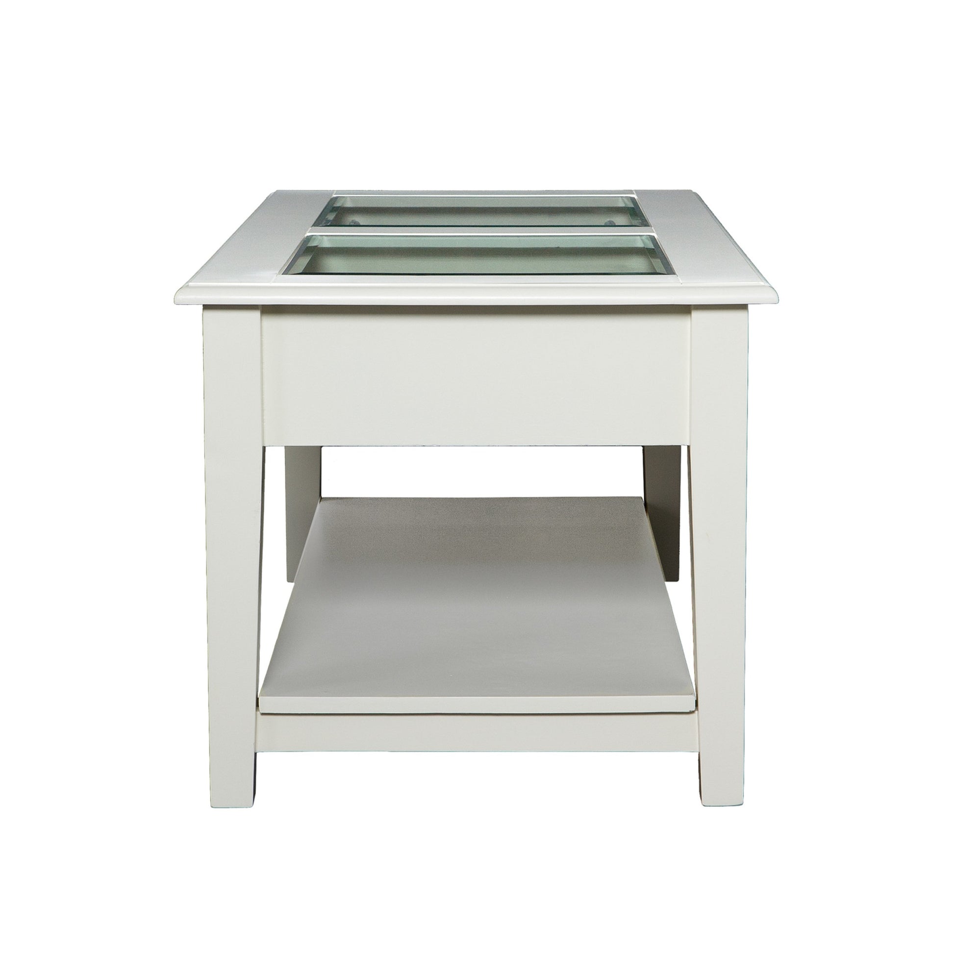 44" Off And White And Off-White Glass And Metal Rectangular Coffee Table-Coffee Tables-DECOROLALA