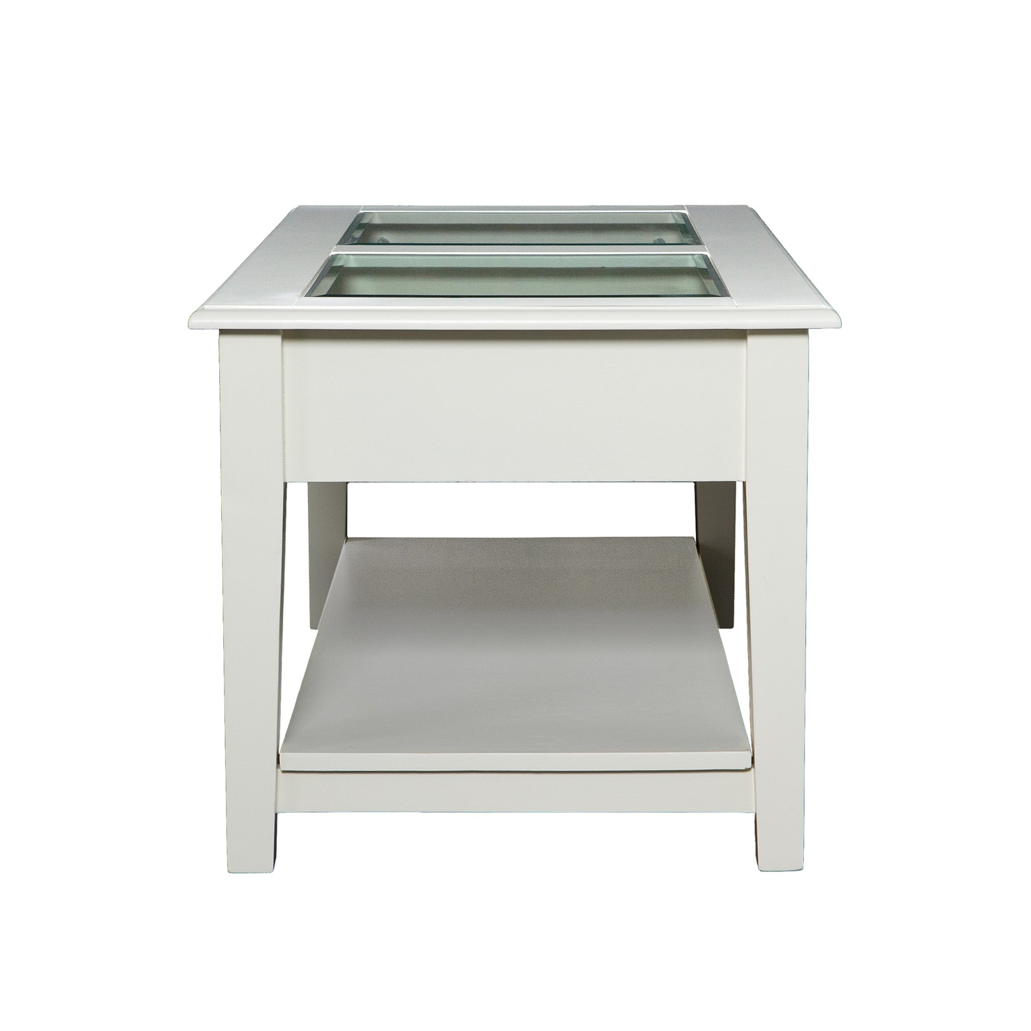 44" Off And White And Off-White Glass And Metal Rectangular Coffee Table-Coffee Tables-DECOROLALA