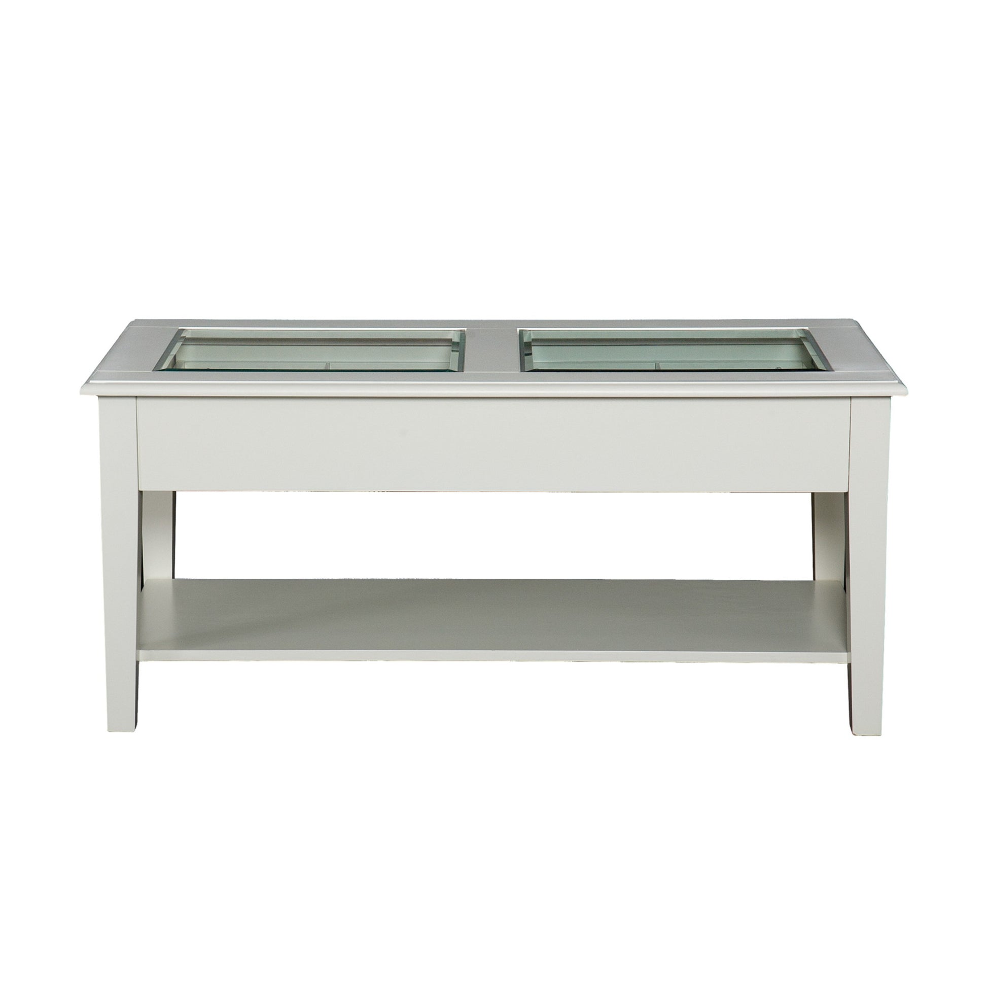 44" Off And White And Off-White Glass And Metal Rectangular Coffee Table-Coffee Tables-DECOROLALA