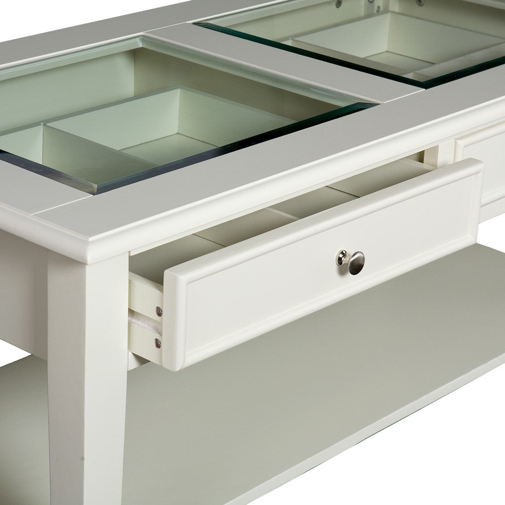 44" Off And White And Off-White Glass And Metal Rectangular Coffee Table-Coffee Tables-DECOROLALA