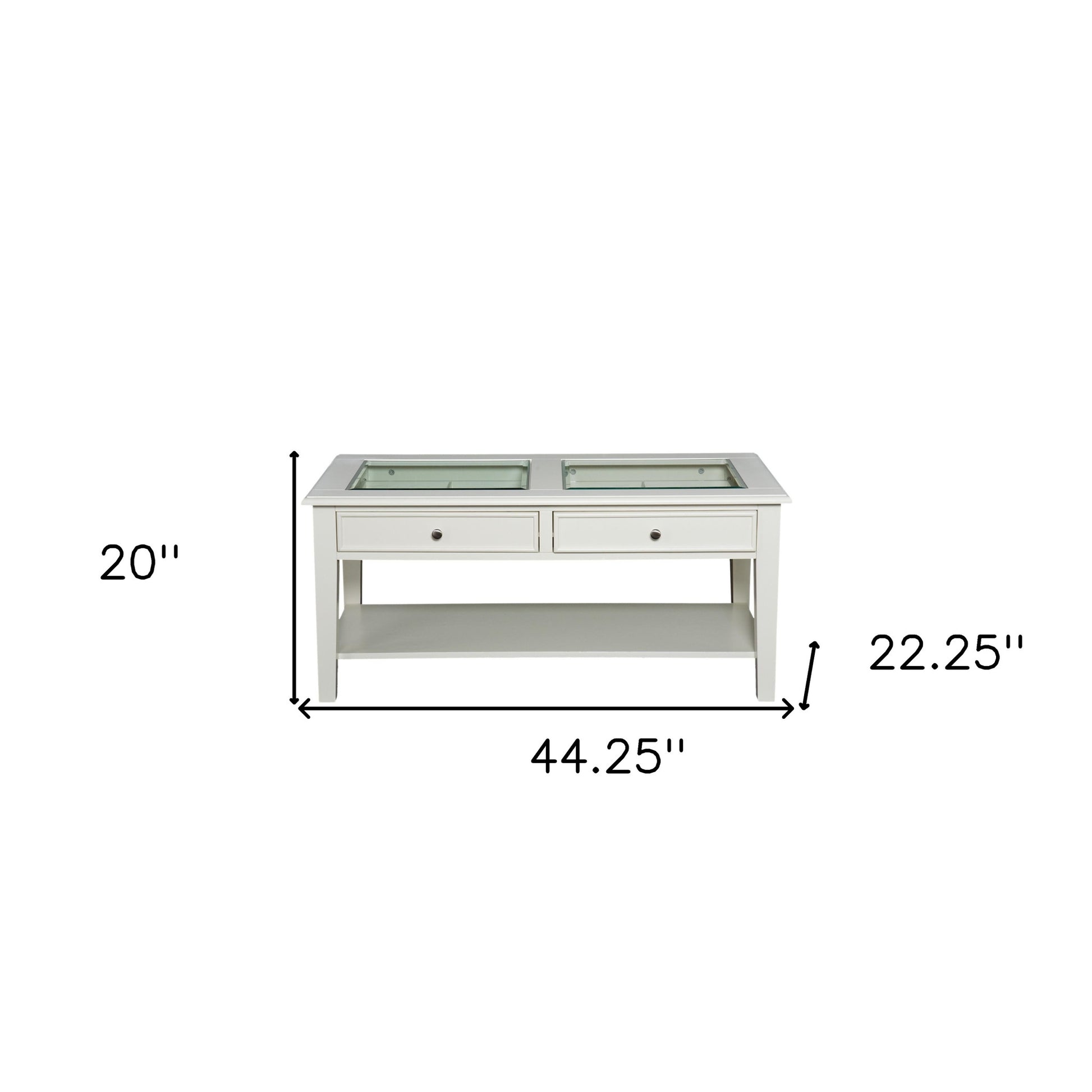 44" Off And White And Off-White Glass And Metal Rectangular Coffee Table-Coffee Tables-DECOROLALA