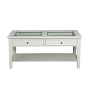 44" Off And White And Off-White Glass And Metal Rectangular Coffee Table-Coffee Tables-DECOROLALA