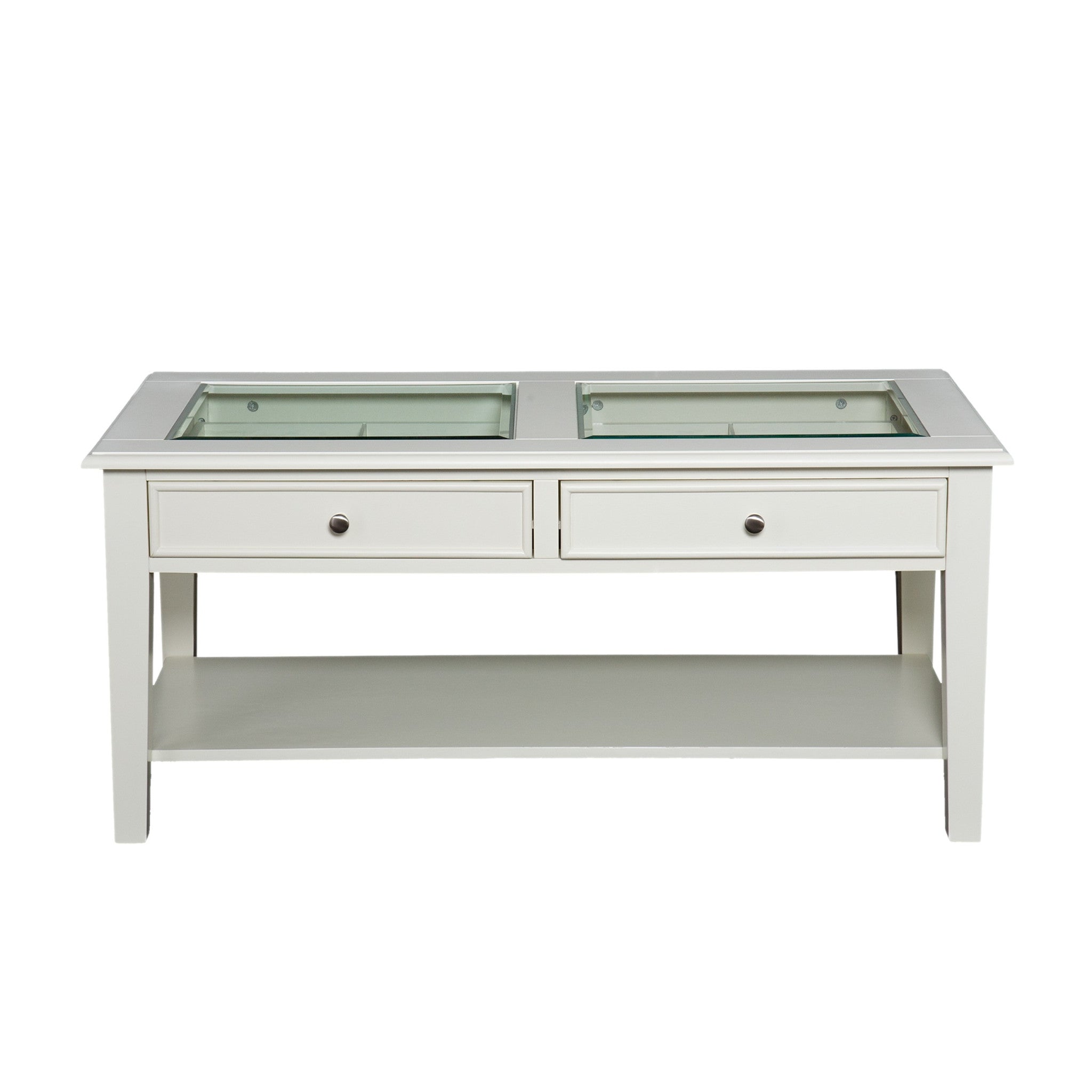 44" Off And White And Off-White Glass And Metal Rectangular Coffee Table-Coffee Tables-DECOROLALA