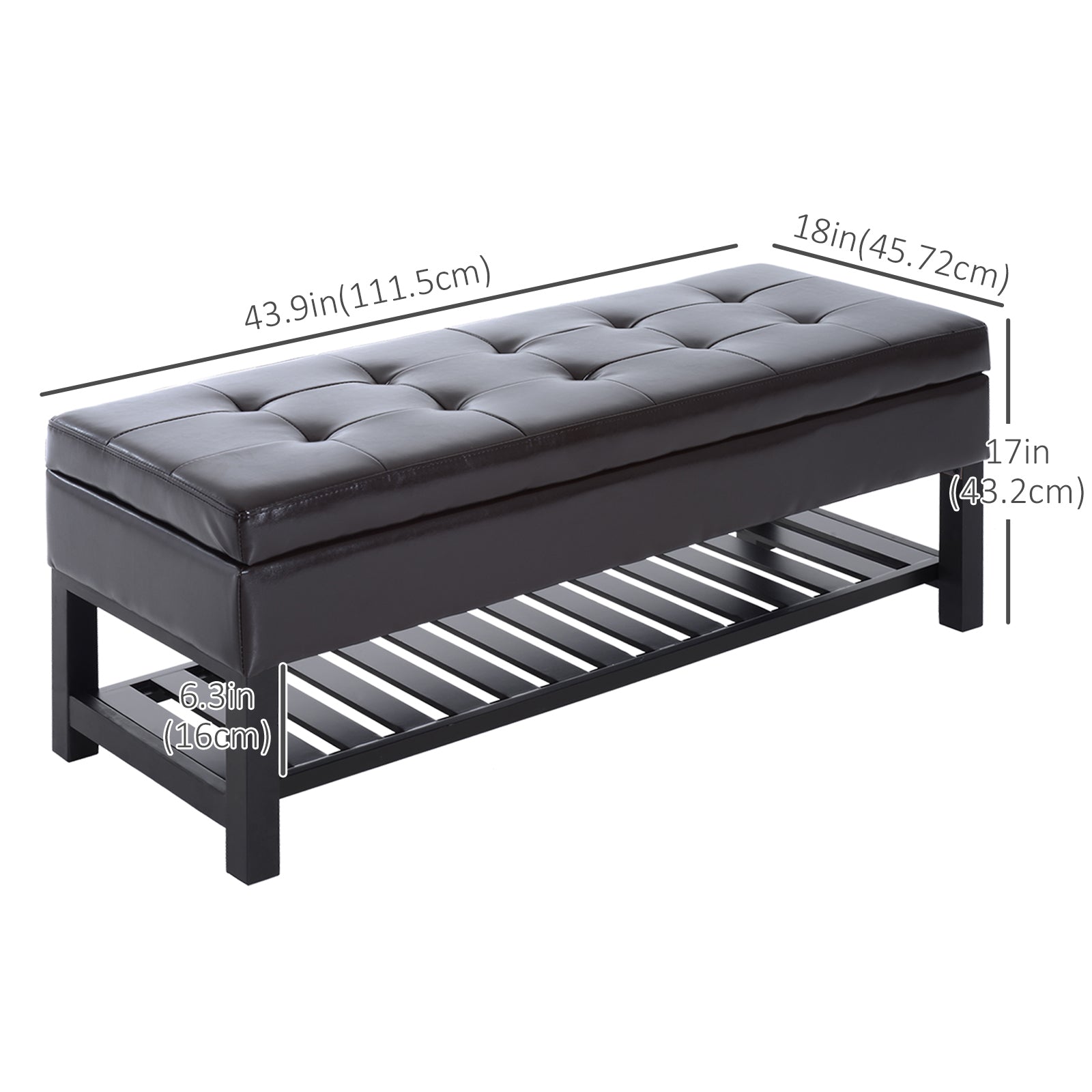 44" PU Leather Tufted Storage Ottoman Shoe Bench - Brown-DECOROLALA