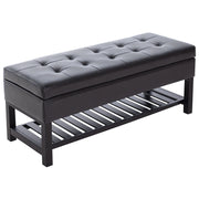 44" PU Leather Tufted Storage Ottoman Shoe Bench - Brown-DECOROLALA