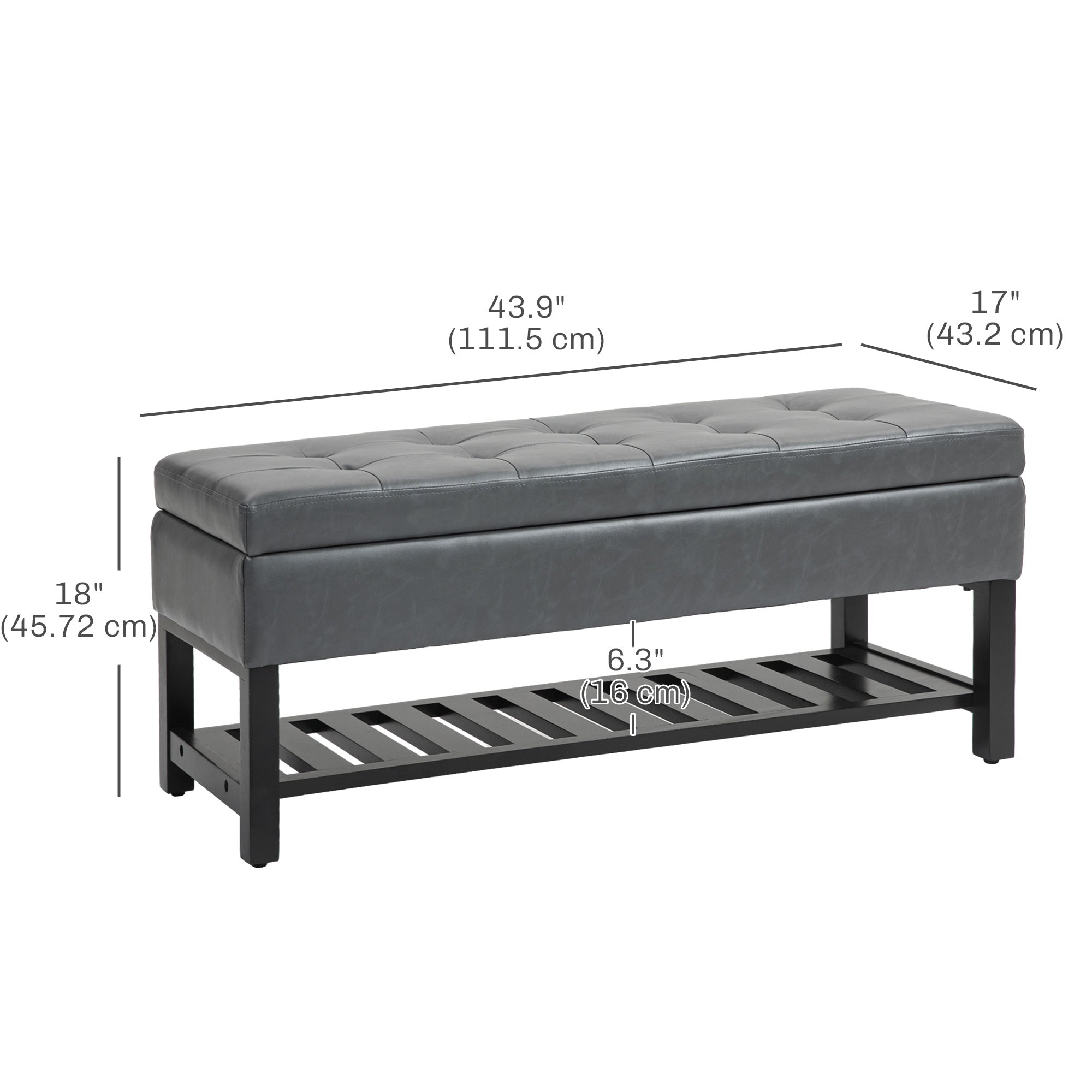 44" PU Leather Tufted Storage Ottoman Shoe Bench - Grey-DECOROLALA