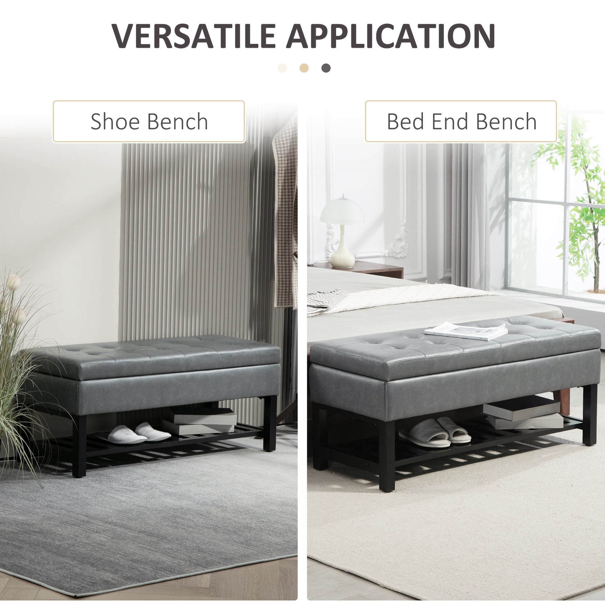 44" PU Leather Tufted Storage Ottoman Shoe Bench - Grey-DECOROLALA
