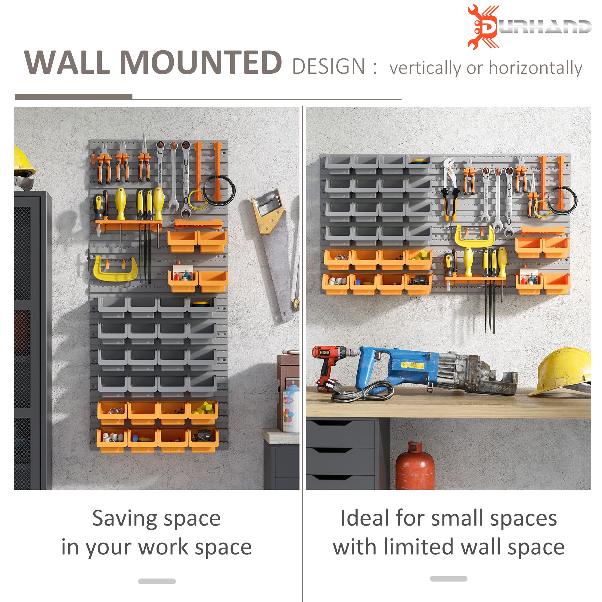 44-Piece Wall Mounted Garage Storage Bin & Pegboard Kit - Orange-Home Improvement > Tools > Tool Organizers-DECOROLALA