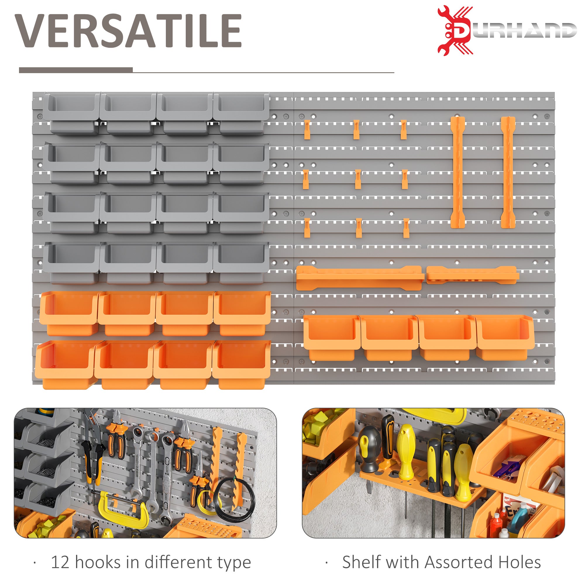 44-Piece Wall Mounted Garage Storage Bin & Pegboard Kit - Orange-Home Improvement > Tools > Tool Organizers-DECOROLALA