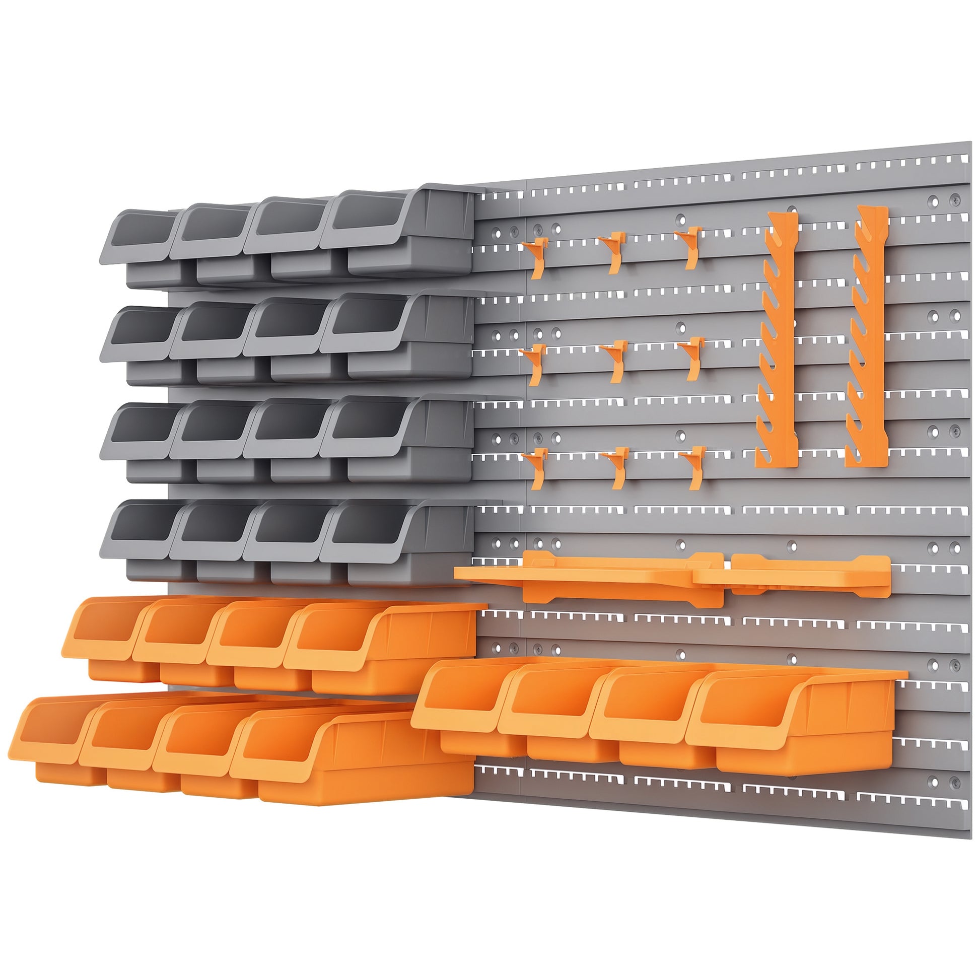 44-Piece Wall Mounted Garage Storage Bin & Pegboard Kit - Orange-Home Improvement > Tools > Tool Organizers-DECOROLALA