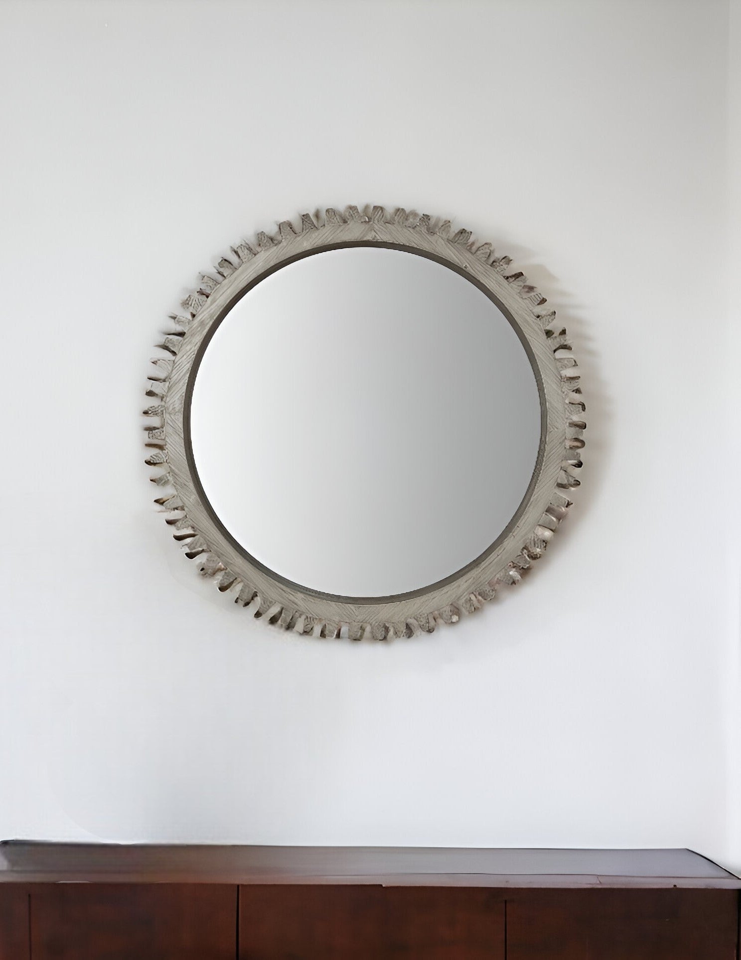 44" Silver Abstract Wood Framed Accent Mirror-Mirrors-DECOROLALA