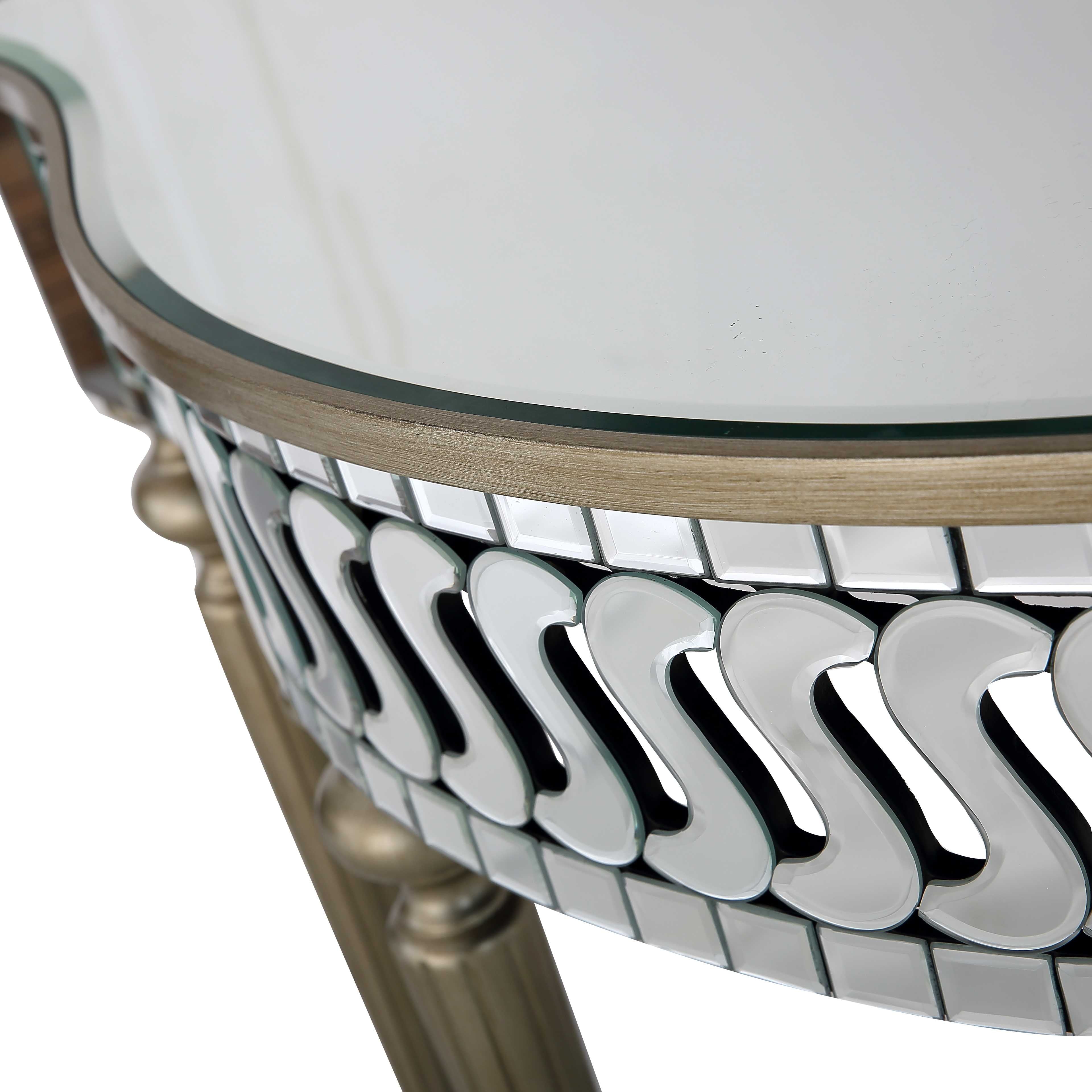 44" Silver and Gold Mirrored Glass Free Form Console Table-Console Tables-DECOROLALA