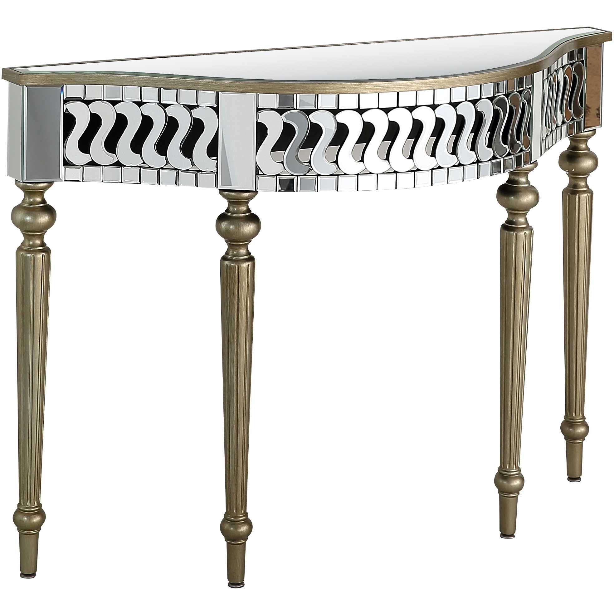 44" Silver and Gold Mirrored Glass Free Form Console Table-Console Tables-DECOROLALA