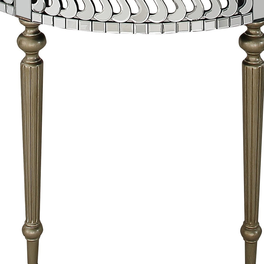 44" Silver and Gold Mirrored Glass Free Form Console Table-Console Tables-DECOROLALA