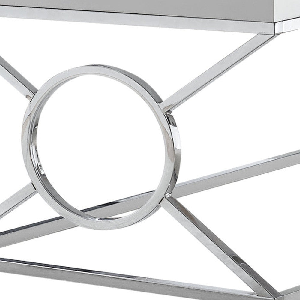 44" White And Silver Wood And Iron Coffee Table-Coffee Tables-DECOROLALA