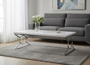 44" White And Silver Wood And Iron Coffee Table-Coffee Tables-DECOROLALA