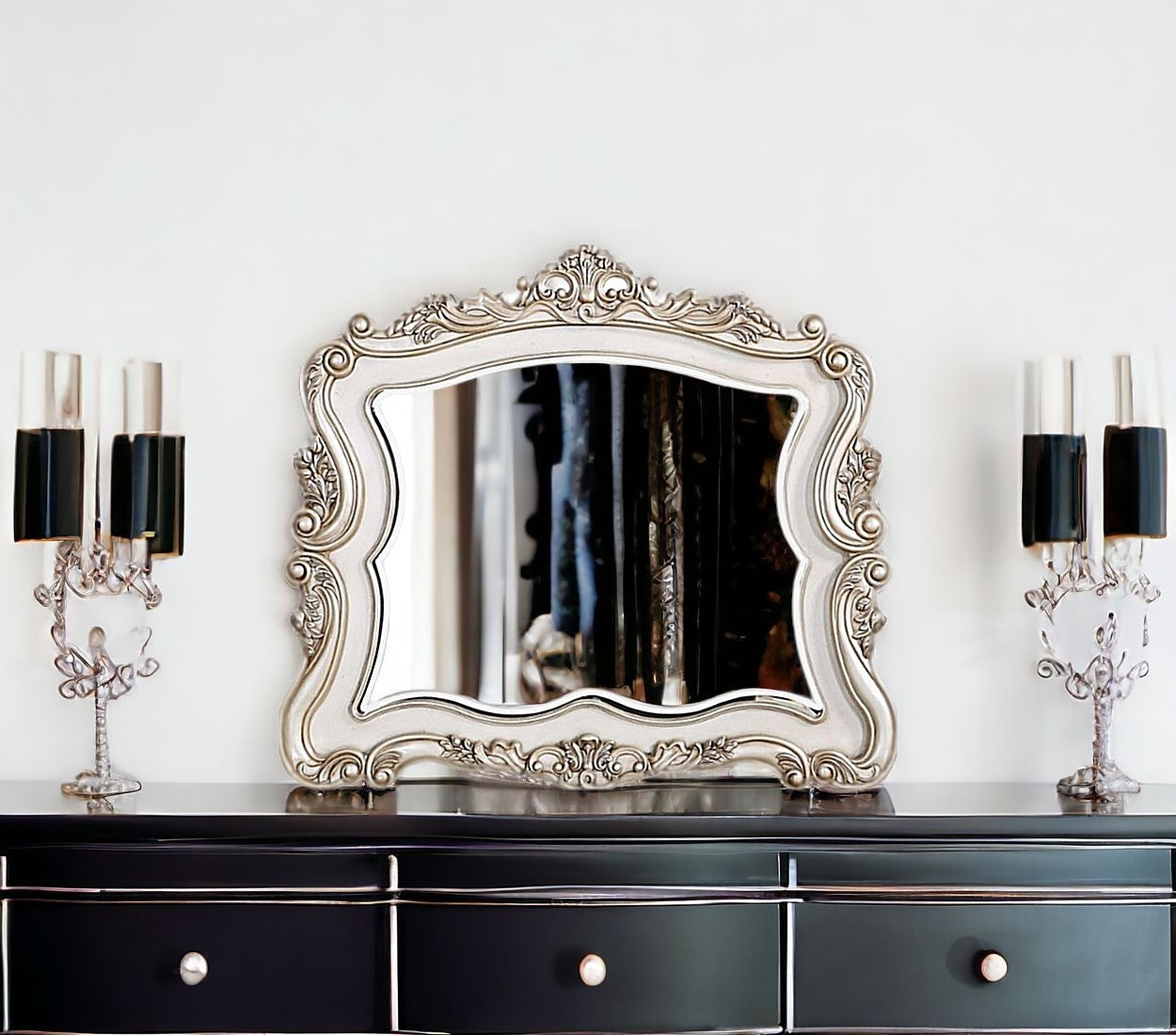 44" White Novelty Solid Wood Framed Dresser Mirror-Mirrors-DECOROLALA