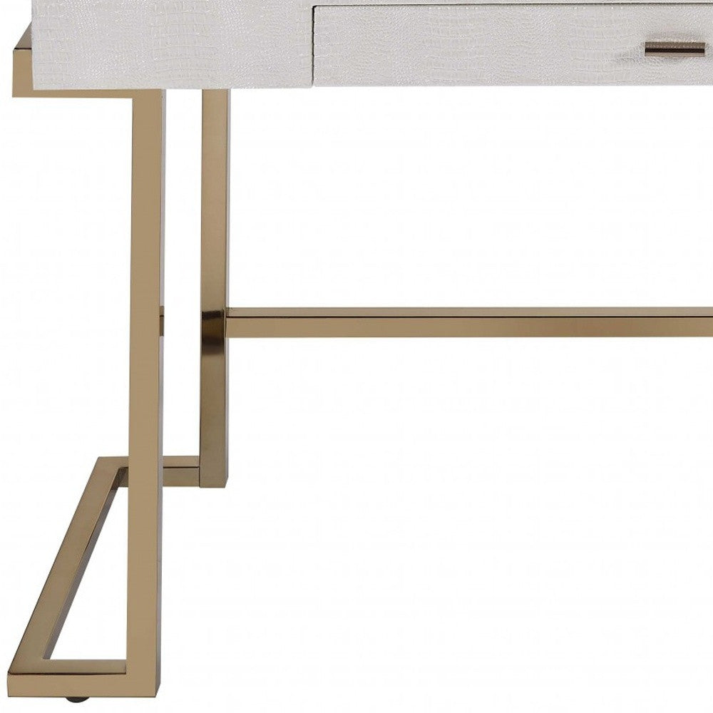 44" White and Champagne Glass Writing Desk-Desks-DECOROLALA