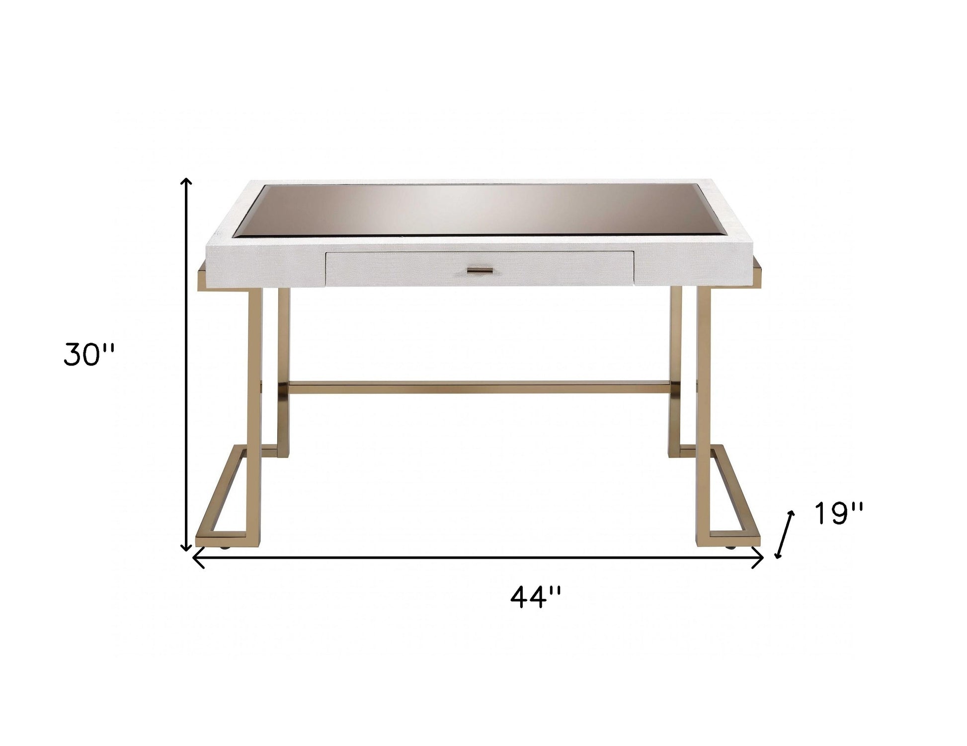 44" White and Champagne Glass Writing Desk-Desks-DECOROLALA