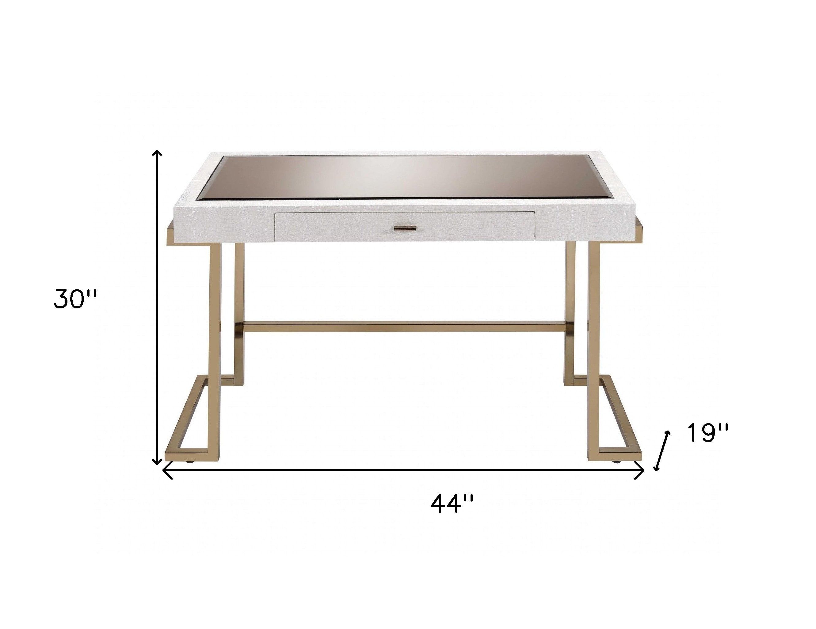 44" White and Champagne Glass Writing Desk-Desks-DECOROLALA
