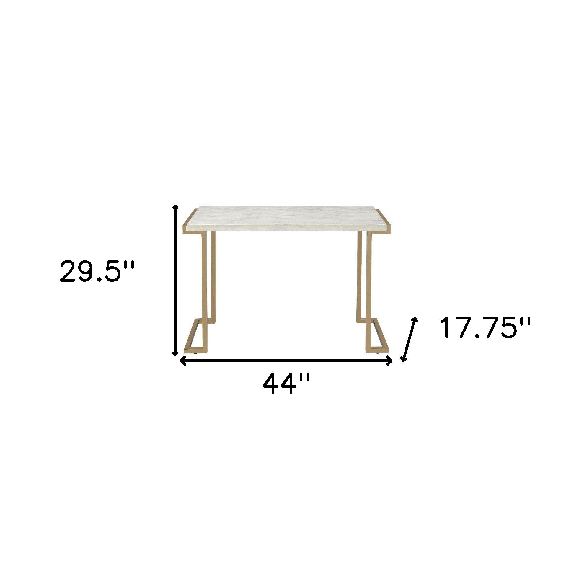 44" White and Gold Faux Marble And Iron Sled Coffee Table-Coffee Tables-DECOROLALA