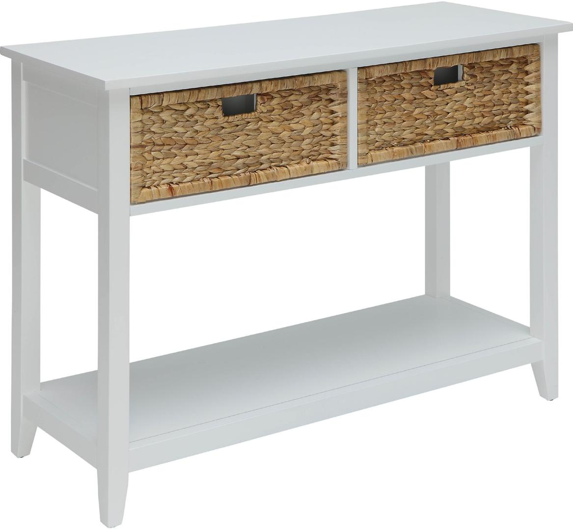 44" White and Natural Solid Wood Console Table With Shelves And Drawers-Console Tables-DECOROLALA