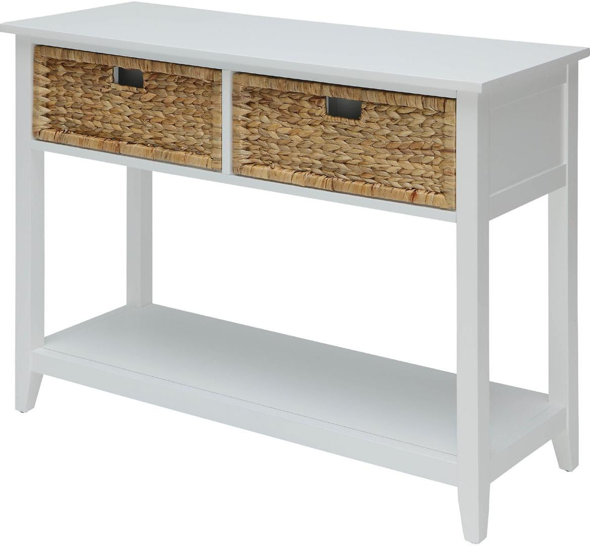 44" White and Natural Solid Wood Console Table With Shelves And Drawers-Console Tables-DECOROLALA