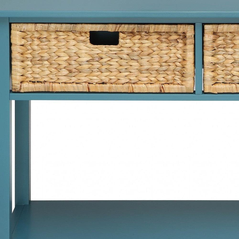 44" White and Natural Solid Wood Console Table With Shelves And Drawers-Console Tables-DECOROLALA