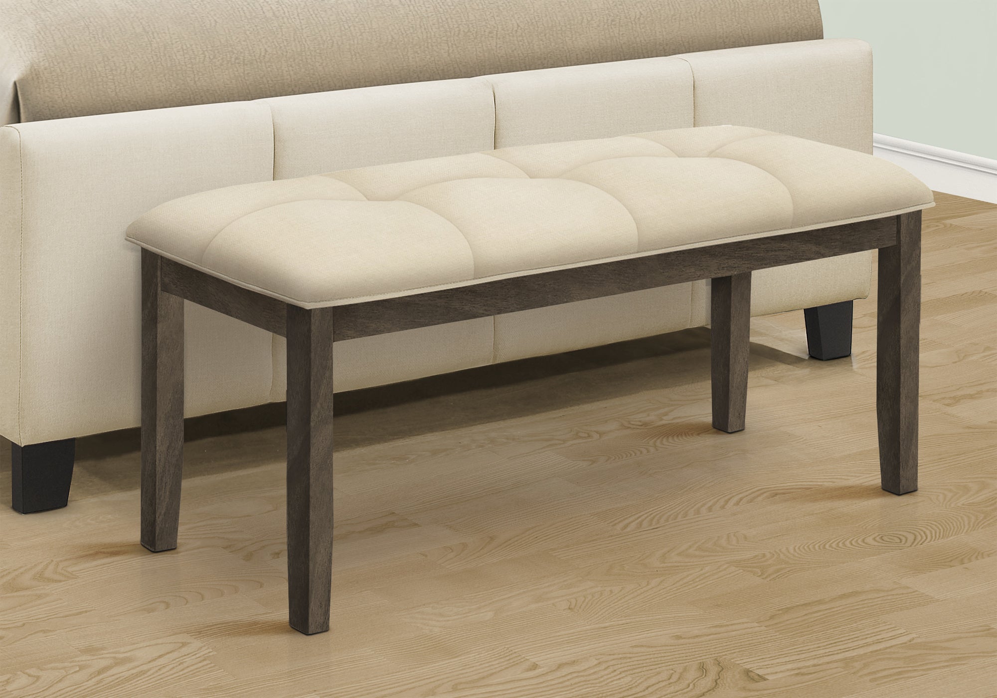 44"L Upholstered Bench Grey Frame Cream Fabric-Bench-DECOROLALA