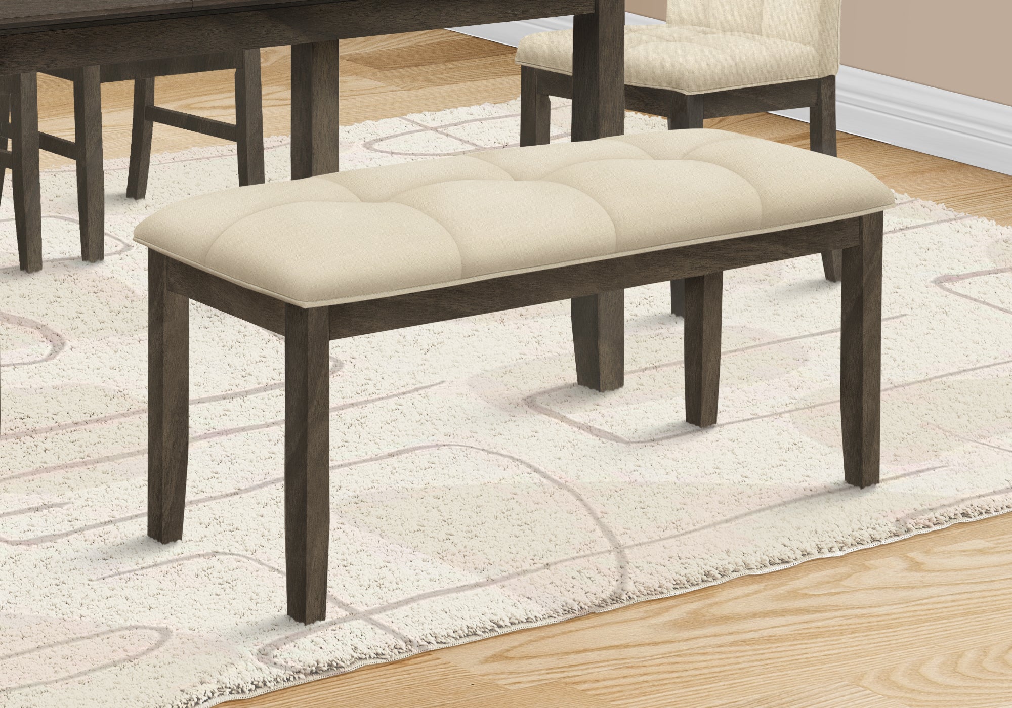 44"L Upholstered Bench Grey Frame Cream Fabric-Bench-DECOROLALA