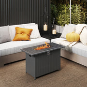 44.5 Inch Propane Fire Pit Table Rattan Gas 2-in-1 with Stainless Steel Burner-Black-Fire Pits-DECOROLALA