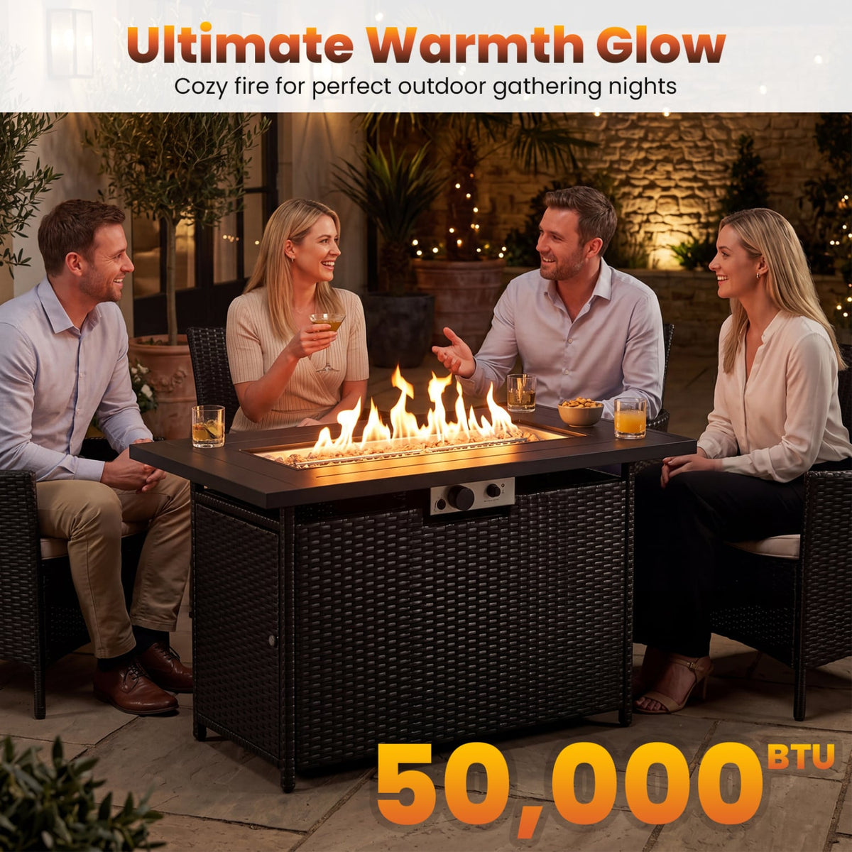 44.5 Inch Propane Fire Pit Table Rattan Gas 2-in-1 with Stainless Steel Burner-Black & Gray-Fire Pits-DECOROLALA