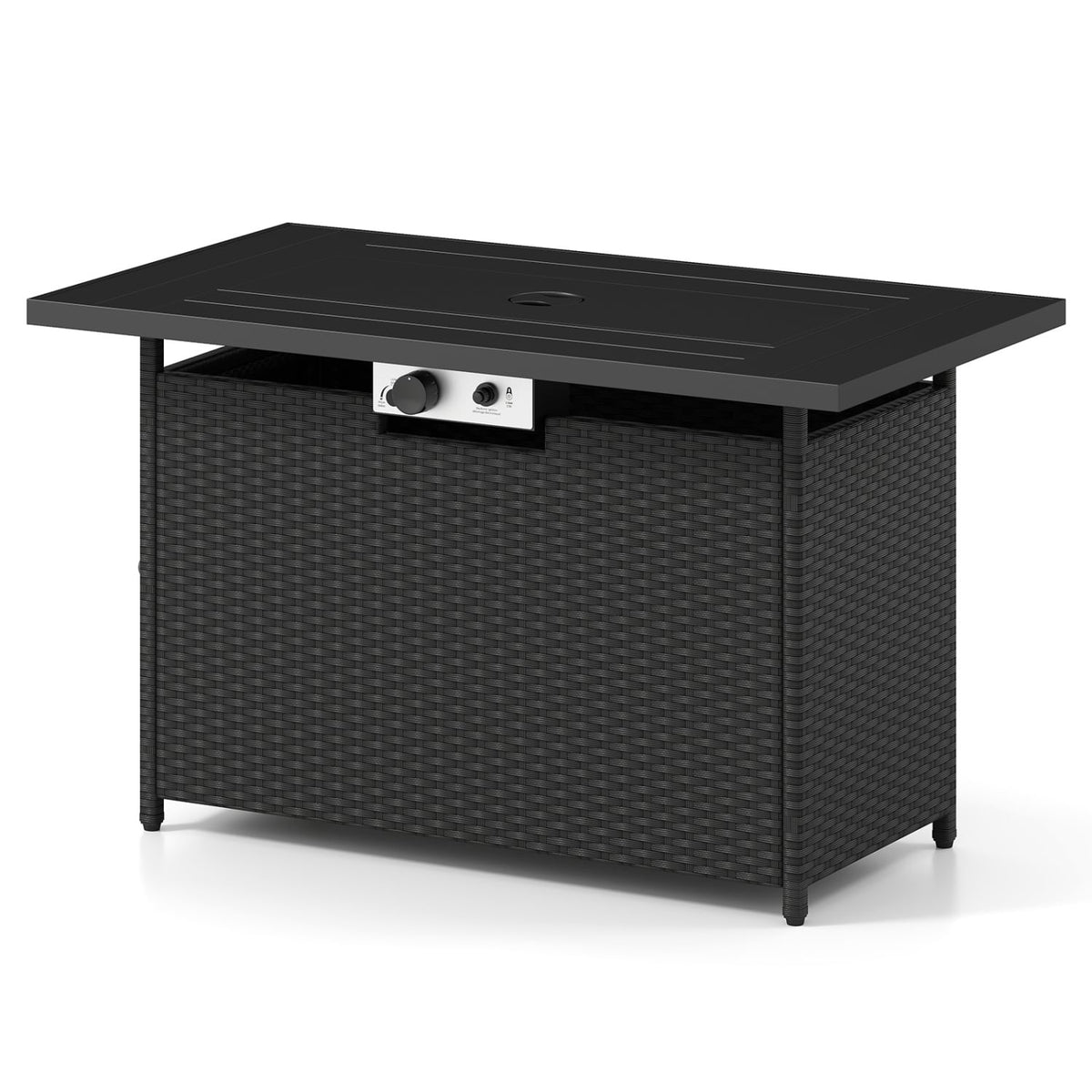 44.5 Inch Propane Fire Pit Table Rattan Gas 2-in-1 with Stainless Steel Burner-Black & Gray-Fire Pits-DECOROLALA