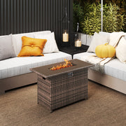 44.5 Inch Propane Fire Pit Table Rattan Gas 2-in-1 with Stainless Steel Burner-Brown-Fire Pits-DECOROLALA