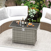 44.5 Inch Propane Fire Pit Table Rattan Gas 2-in-1 with Stainless Steel Burner-Gray-Fire Pits-DECOROLALA