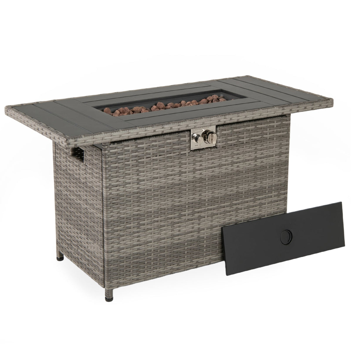 44.5 Inch Propane Fire Pit Table Rattan Gas 2-in-1 with Stainless Steel Burner-Gray-Fire Pits-DECOROLALA