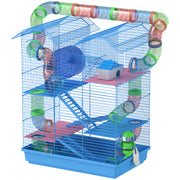 18.5" Hamster Cage, 5 Tiers Small Animal House with Tunnel Tube System, Exercise Wheel, Water Bottle, Blue